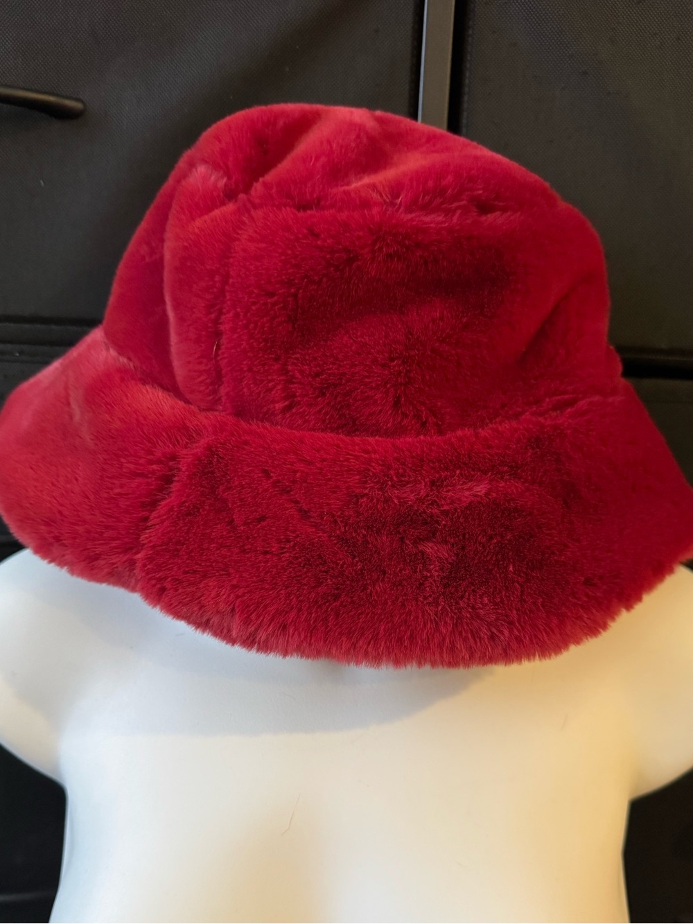 Plush Red Faux Fur Bucket Hat
